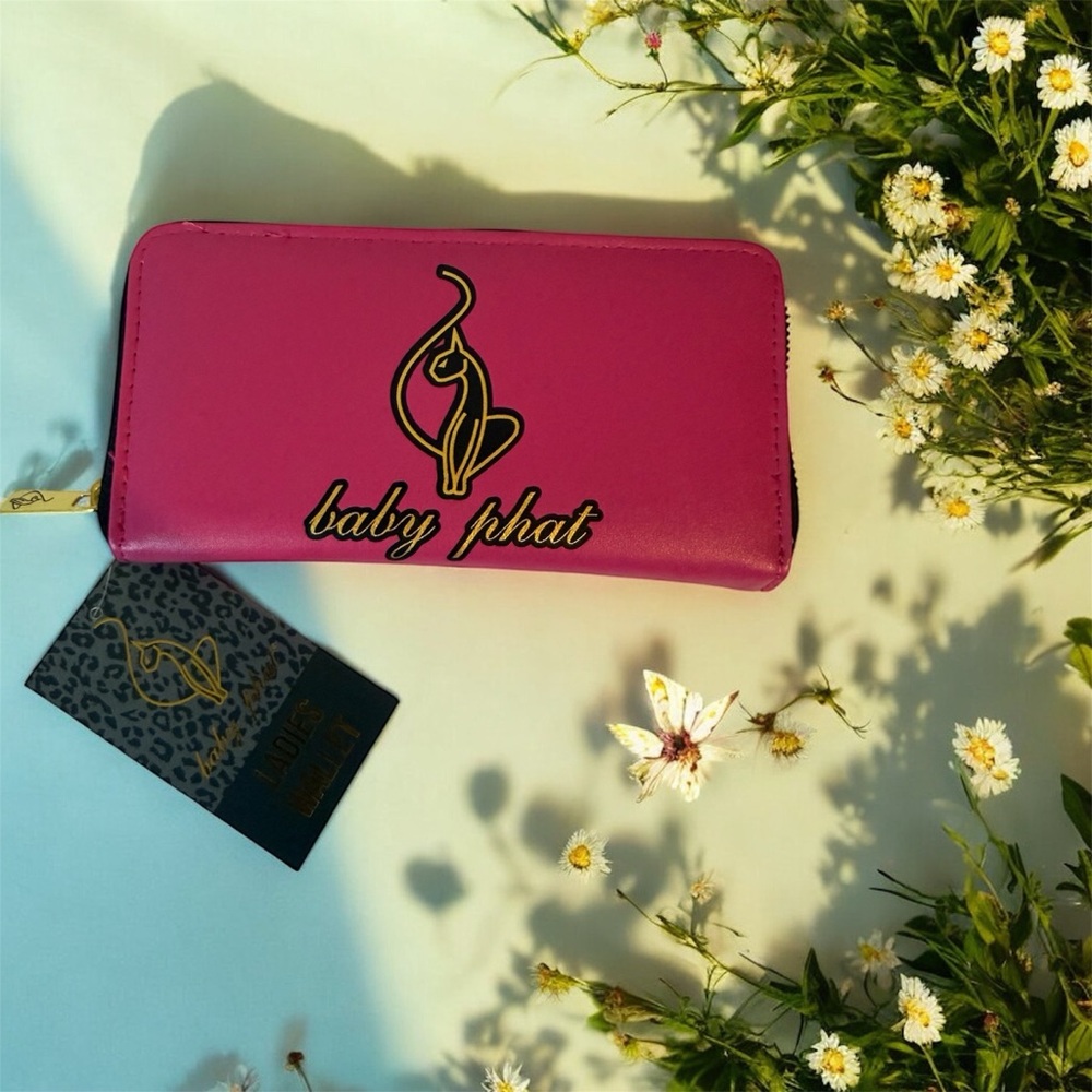Baby Phat Fuchsia sip-around wallet w/ Gold Accents